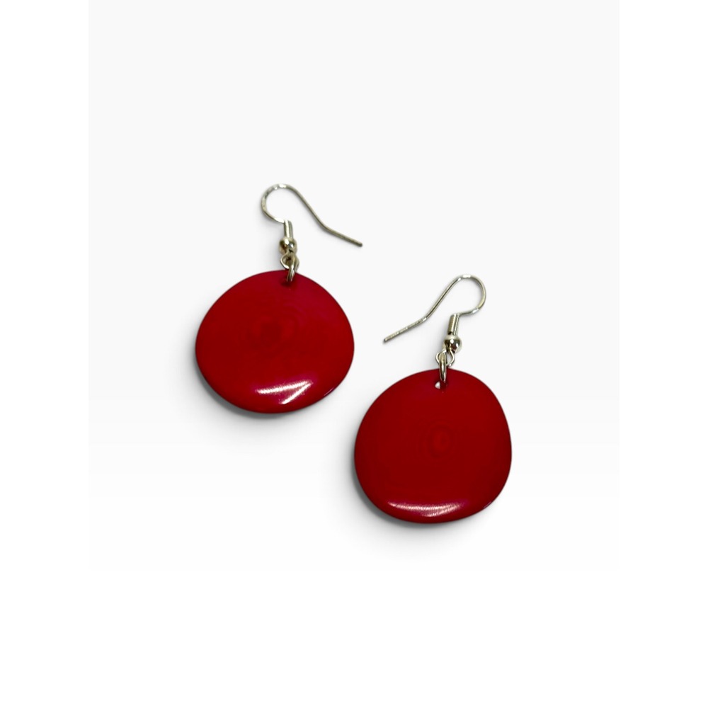 Fuchsia Pink Round Disc Dangle Drop Earrings Silver Tone Minimalist